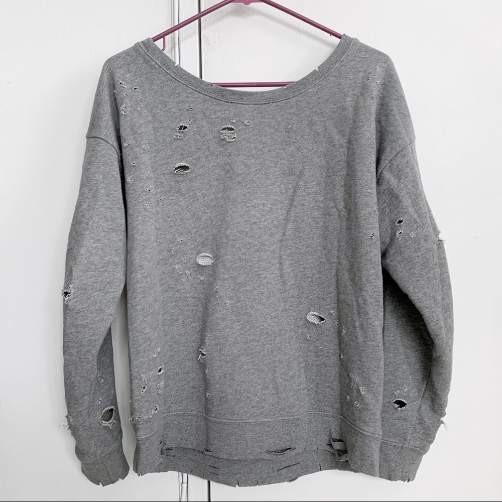 Express one eleven crewneck sweatshirt distressed grunge gray biker 90s skater